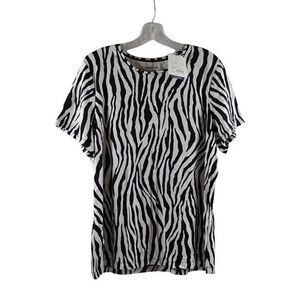 Croft & Barrow White Black Zebra Print Women's Top Blouse Short Sleeve 1X 025